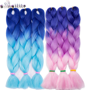 s-noilite Three Tone Color Crochet Hair Extensions Kanekalon Hair Synthetic Crochet Braids Ombre Jumbo Braiding Hair Extensions