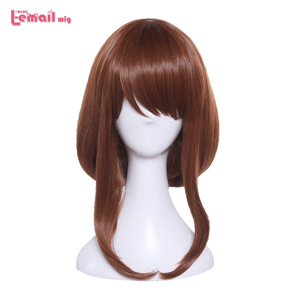 L-email wig Brand My Hero Academia Ochako Uraraka Cosplay Wigs 35cm Brown Heat Resistant Synthetic Hair Perucas Cosplay Wig