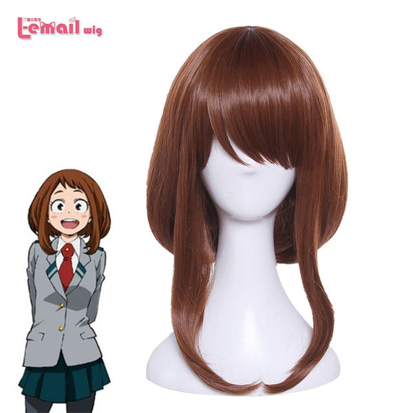 L-email wig Brand My Hero Academia Ochako Uraraka Cosplay Wigs 35cm Brown Heat Resistant Synthetic Hair Perucas Cosplay Wig