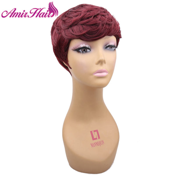 Amir Short Wigs for American Women Black Short Synthetic Wig Cosplay Perruque Short Curly Hair Wig Drawstring with combs inside