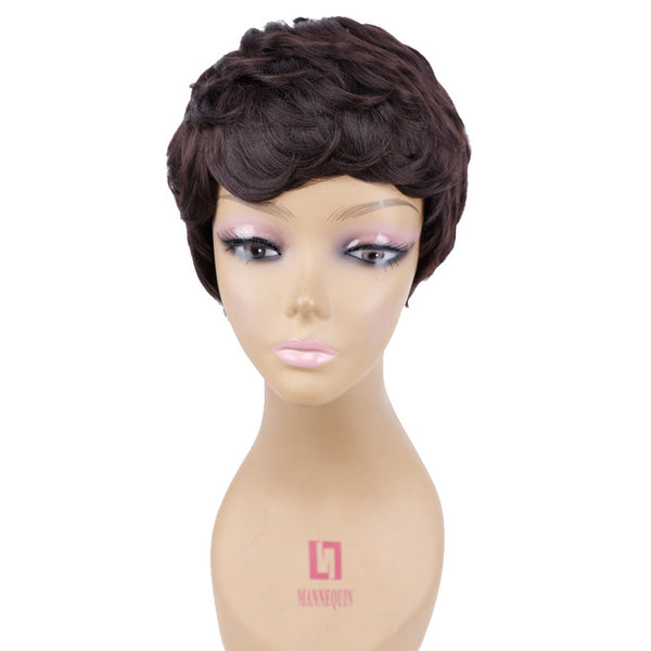 Amir Short Wigs for American Women Black Short Synthetic Wig Cosplay Perruque Short Curly Hair Wig Drawstring with combs inside