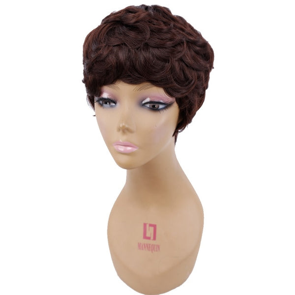 Amir Short Wigs for American Women Black Short Synthetic Wig Cosplay Perruque Short Curly Hair Wig Drawstring with combs inside