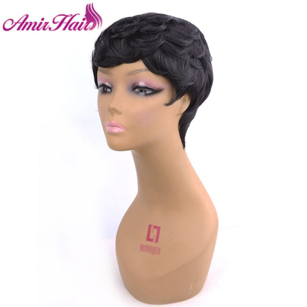 Amir Short Wigs for American Women Black Short Synthetic Wig Cosplay Perruque Short Curly Hair Wig Drawstring with combs inside