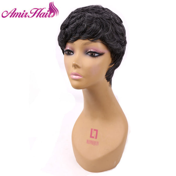 Amir Short Wigs for American Women Black Short Synthetic Wig Cosplay Perruque Short Curly Hair Wig Drawstring with combs inside