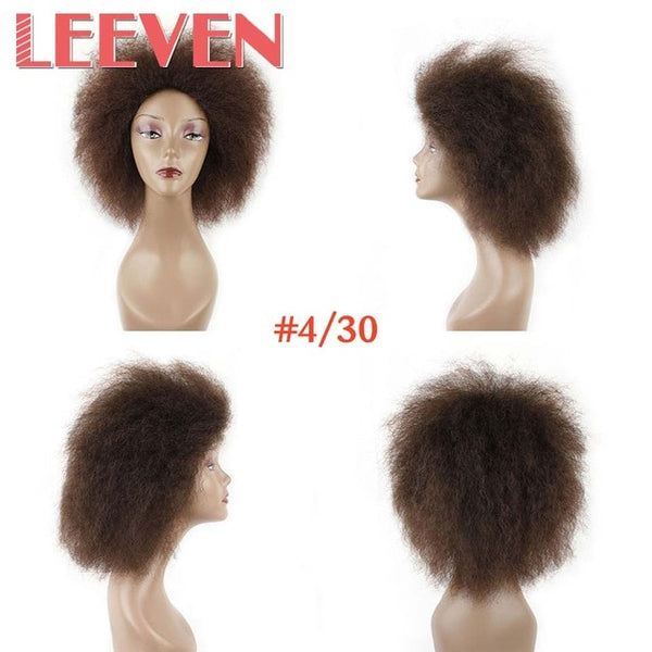 Leeven 6.5 Inch 100g/pcs Synthetic Hair Short Black Kinky Curly Afro Wig Fluffy Cosplay Wigs for Women High Temperature Fiber