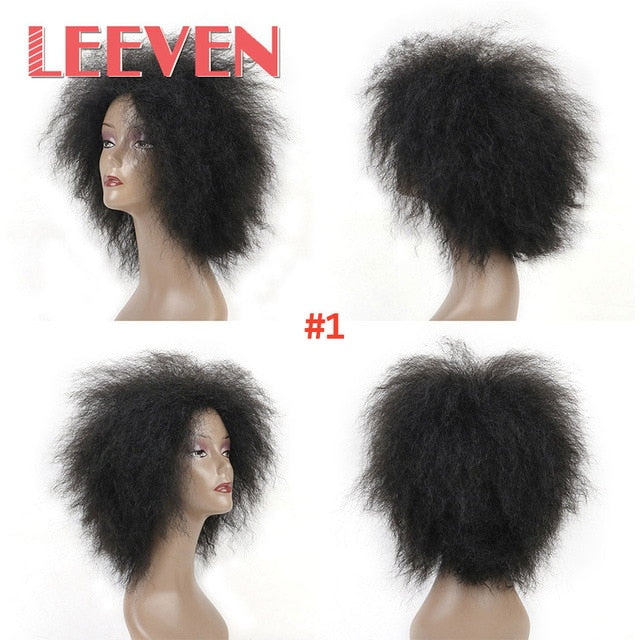 Leeven 6.5 Inch 100g/pcs Synthetic Hair Short Black Kinky Curly Afro Wig Fluffy Cosplay Wigs for Women High Temperature Fiber