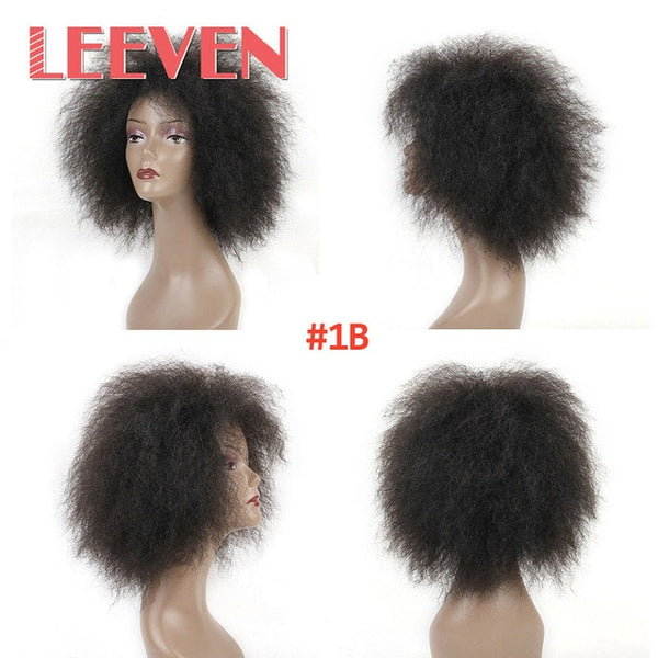 Leeven 6.5 Inch 100g/pcs Synthetic Hair Short Black Kinky Curly Afro Wig Fluffy Cosplay Wigs for Women High Temperature Fiber