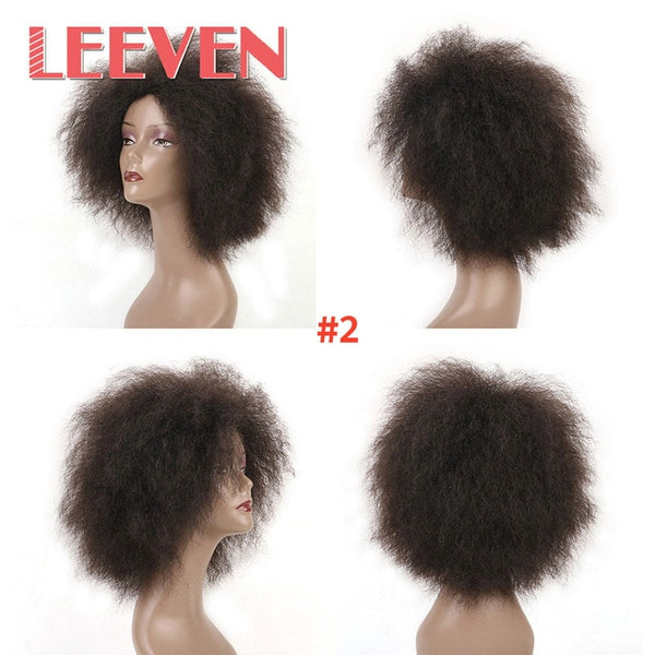 Leeven 6.5 Inch 100g/pcs Synthetic Hair Short Black Kinky Curly Afro Wig Fluffy Cosplay Wigs for Women High Temperature Fiber