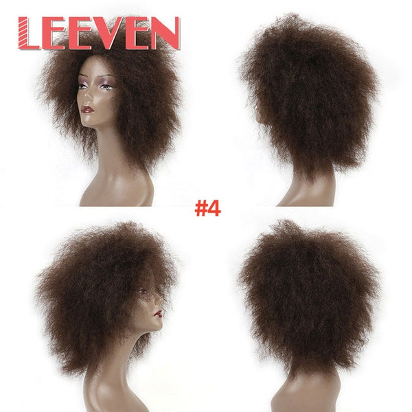 Leeven 6.5 Inch 100g/pcs Synthetic Hair Short Black Kinky Curly Afro Wig Fluffy Cosplay Wigs for Women High Temperature Fiber