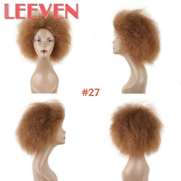 Leeven 6.5 Inch 100g/pcs Synthetic Hair Short Black Kinky Curly Afro Wig Fluffy Cosplay Wigs for Women High Temperature Fiber