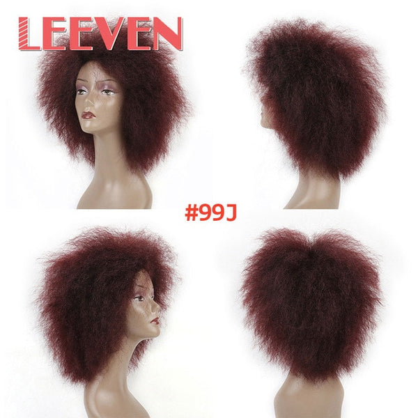 Leeven 6.5 Inch 100g/pcs Synthetic Hair Short Black Kinky Curly Afro Wig Fluffy Cosplay Wigs for Women High Temperature Fiber