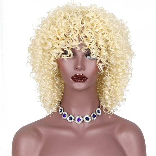 AISI HAIR High Temperature Fiber Mixed Brown and Blonde Color Synthetic Short Hair Afro Kinky Curly Wigs for  Women Black Hair