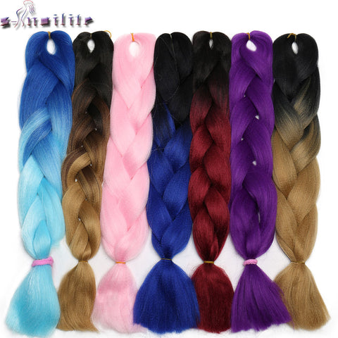 s-noilite 24 Inches Ombre Synthetic Jumbo Braids Hair Extensions Crochet Kanekalon Braiding Hair Bulk African Hair