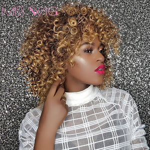 MISS WIG 16Inches Long Afro Kinky Curly Wigs for Black Women Blonde Mixed Brown Synthetic Wigs African Hairstyle Heat Resistant