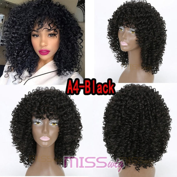 MISS WIG 16Inches Long Afro Kinky Curly Wigs for Black Women Blonde Mixed Brown Synthetic Wigs African Hairstyle Heat Resistant