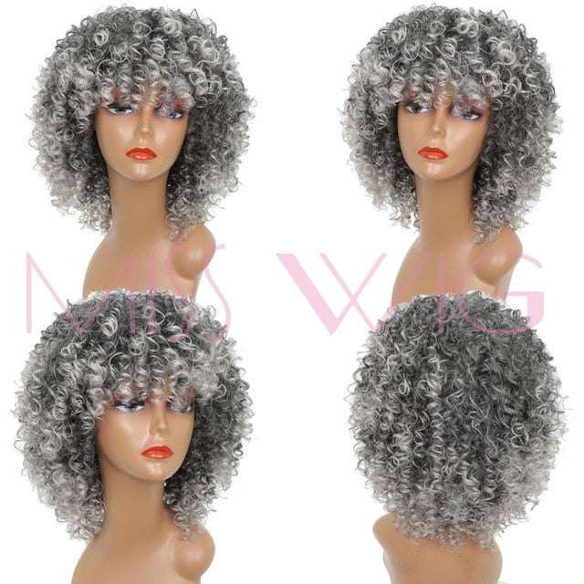 MISS WIG 16Inches Long Afro Kinky Curly Wigs for Black Women Blonde Mixed Brown Synthetic Wigs African Hairstyle Heat Resistant