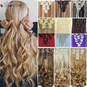 S-noilite 8Pcs/set Clip On Hair Extension 24 inch Natural & Thick Hairpieces Curly Synthetic Clip In Hair Extensions