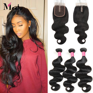 Meetu Hair Malaysian Body Wave Bundles with Closure 3 Bundles With Closure 100% Malaysian Hair Bundles with Closure Non Remy