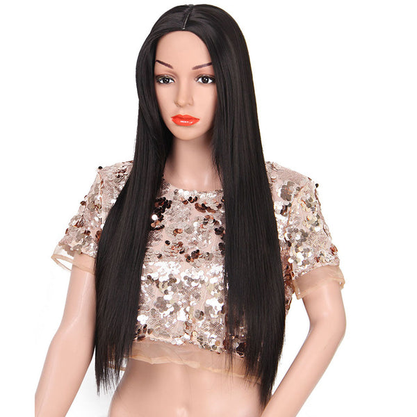 I's a wig  Long Ombre Red Straight Synthetic Wigs 24 inches for Women Black  Two Tone Heat Resistant Fiber Hair