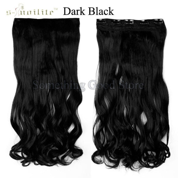 SNOILITE 17"/24"/27" Lady Synthetic Curly Long Clip in Hair Extensions 5 clips Half Full Head One Piece Hairpiece brown blonde