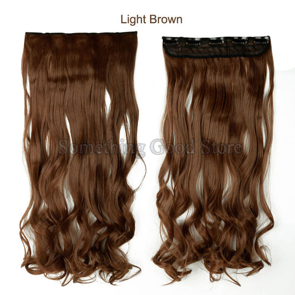 SNOILITE 17"/24"/27" Lady Synthetic Curly Long Clip in Hair Extensions 5 clips Half Full Head One Piece Hairpiece brown blonde