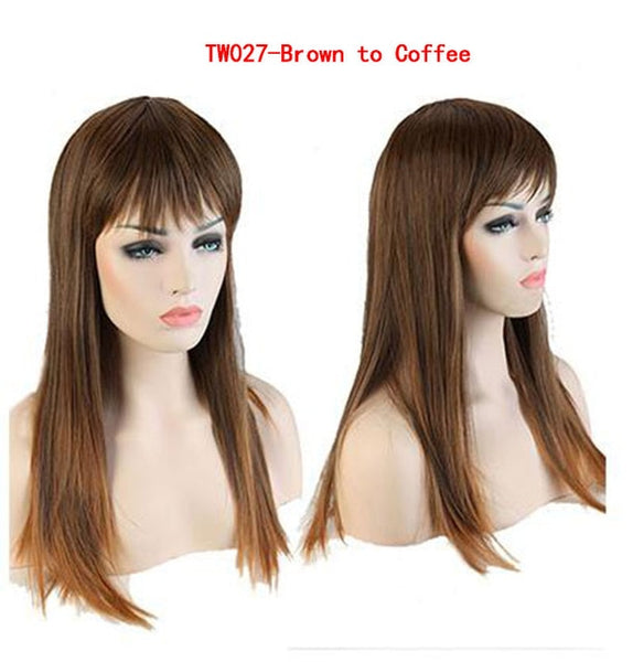 Snoilite 23inch Full Wig Synthetic Long Straight Hair Wigs for Women Daily Costume Dress Heat Resistant Cosplay red brown blonde