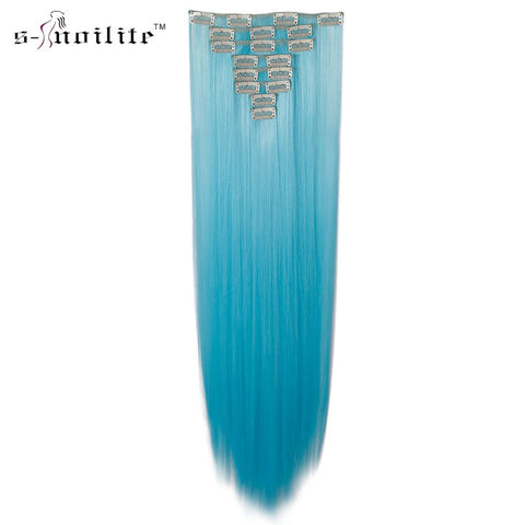 SNOILITE 26" Women Synthetic Long Straight 8PCS Clip in hair Extentions Full Head thick CosaplyHairpiece For Human Pure Colors