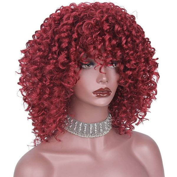 AISI HAIR High Temperature Fiber Mixed Brown and Blonde Color Synthetic Short Hair Afro Kinky Curly Wigs for  Women Black Hair