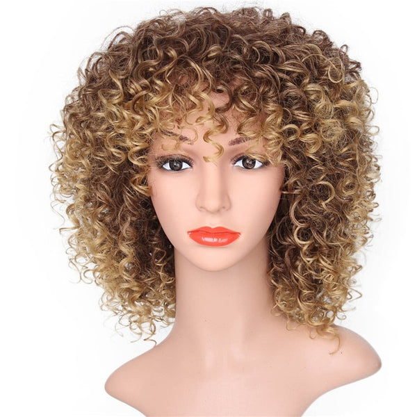 MSIWIGS Brown Synthetic Curly Wigs for Women 9 Colors Ombre Short Afro Wig African American Natural 14 Inches Black Hair