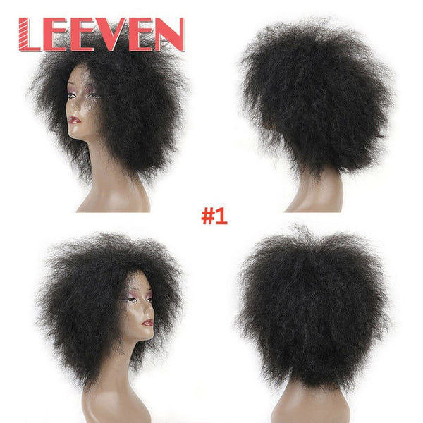 Leeven 100g Synthetic Wig Short Wigs Afro Kinky Straight  Black Hair For African American Women High Temperature Fiber