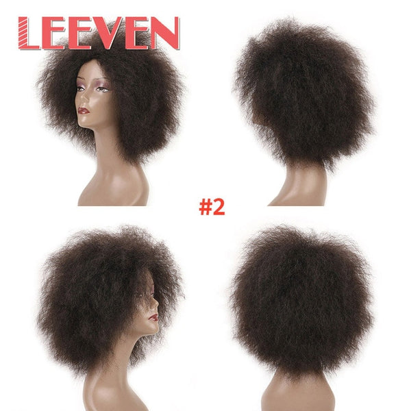 Leeven 100g Synthetic Wig Short Wigs Afro Kinky Straight  Black Hair For African American Women High Temperature Fiber