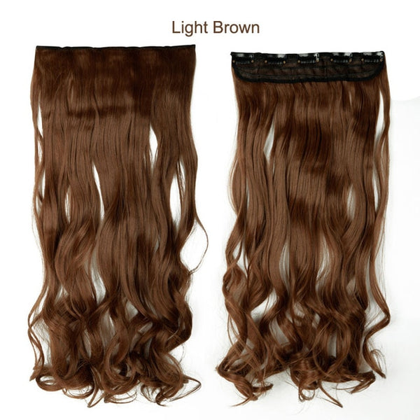 SNOILITE 17/24/27/29" Long Curly Synthetic Clip in Hair Extensions Half Full Head Hairpiece 5 clips One Piece Black Brown Blonde