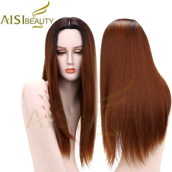 AISI BEAUTY Long Straight Grey Red Pink Ombre Black  Synthetic Wigs for Women cosplay hair free shipping Heat Resistant 26"