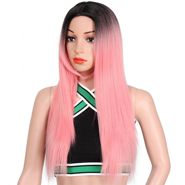 AISI BEAUTY Long Straight Grey Red Pink Ombre Black  Synthetic Wigs for Women cosplay hair free shipping Heat Resistant 26"