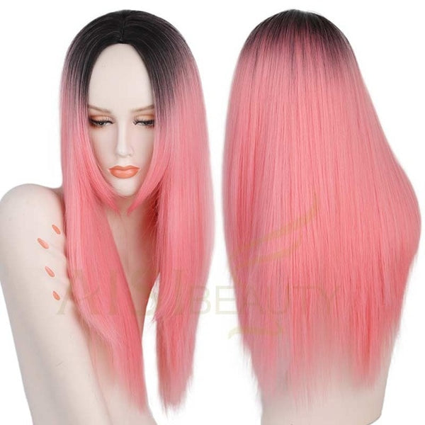 AISI BEAUTY Long Straight Grey Red Pink Ombre Black  Synthetic Wigs for Women cosplay hair free shipping Heat Resistant 26"