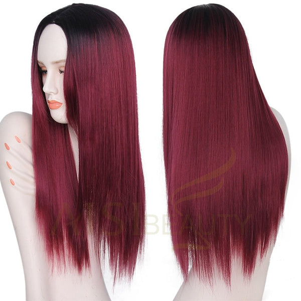 AISI BEAUTY Long Straight Grey Red Pink Ombre Black  Synthetic Wigs for Women cosplay hair free shipping Heat Resistant 26"