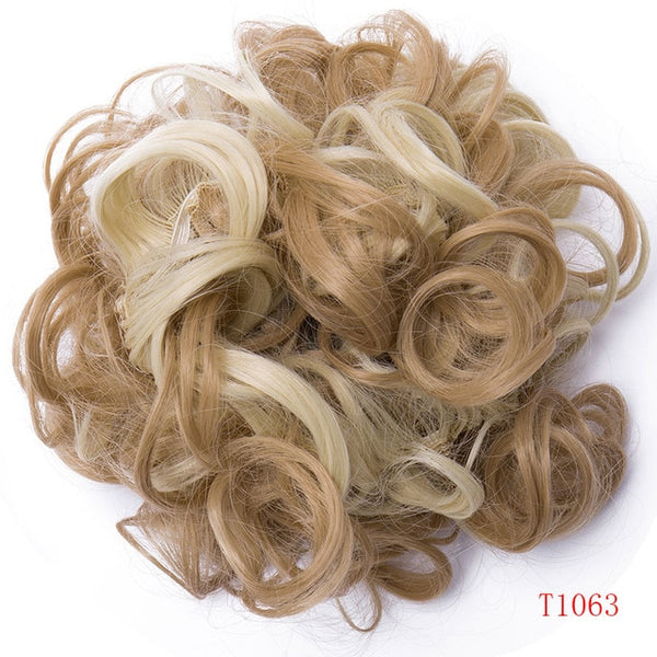 S-noilite Heat Resistant Fiber Women Black Blonde Brown Rubber Band Curly Chignon UPDO Synthetic Hairpieces Bun hair extension