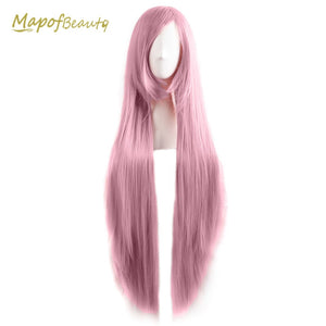 40" 100cm Long Straight Hair 25 Colors Blonde Black Pink Red Purple Cosplay Wig Ladies Heat Resistant Synthetic Wigs MapofBeauty