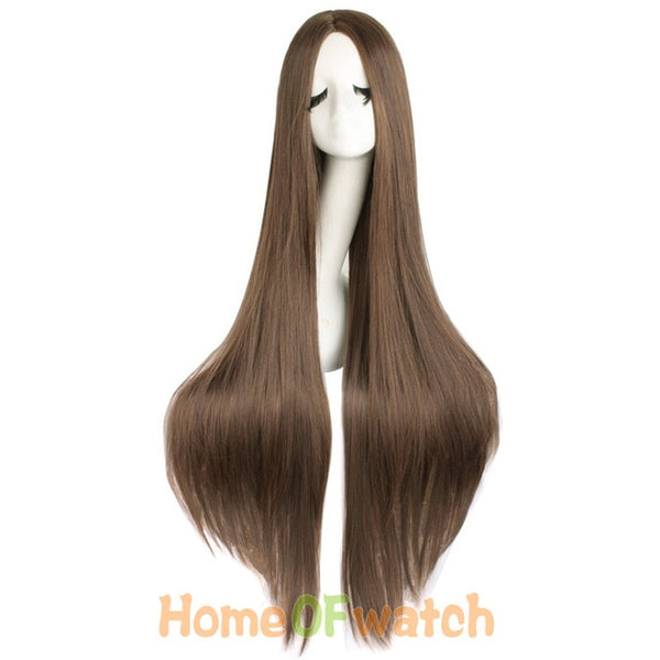 Long Straight Hair 40" 100cm Cosplay Wig Black White Brown 4 Colors Heat Resistant Synthetic Wigs Women Ladies Party MapofBeauty