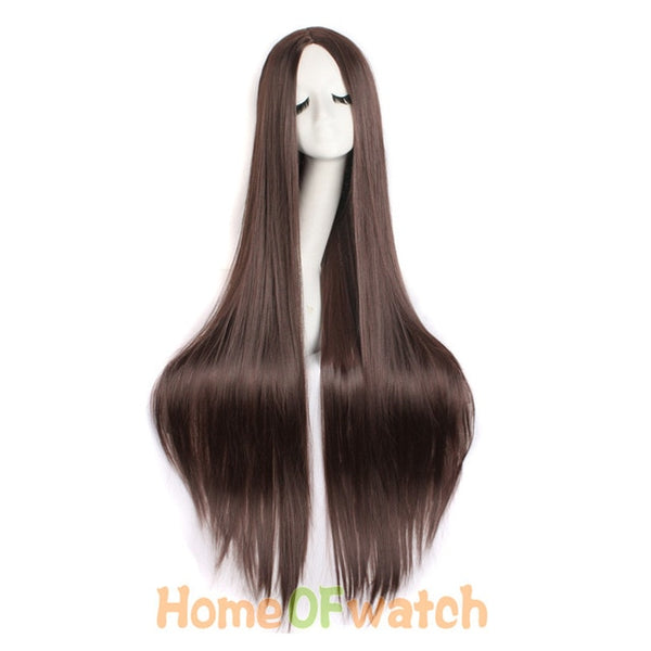 Long Straight Hair 40" 100cm Cosplay Wig Black White Brown 4 Colors Heat Resistant Synthetic Wigs Women Ladies Party MapofBeauty