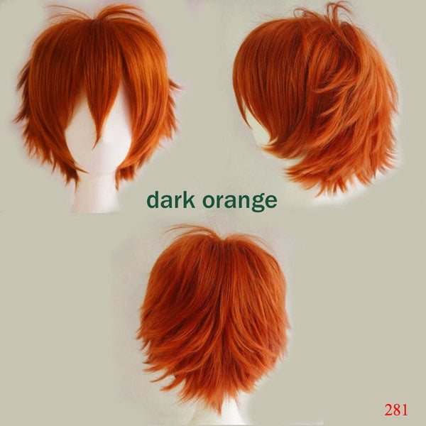 SNOILITE wig cosplay curta Halloween Short Synthetic Hair Straight brown wig cosplay short red blue orange wig for party