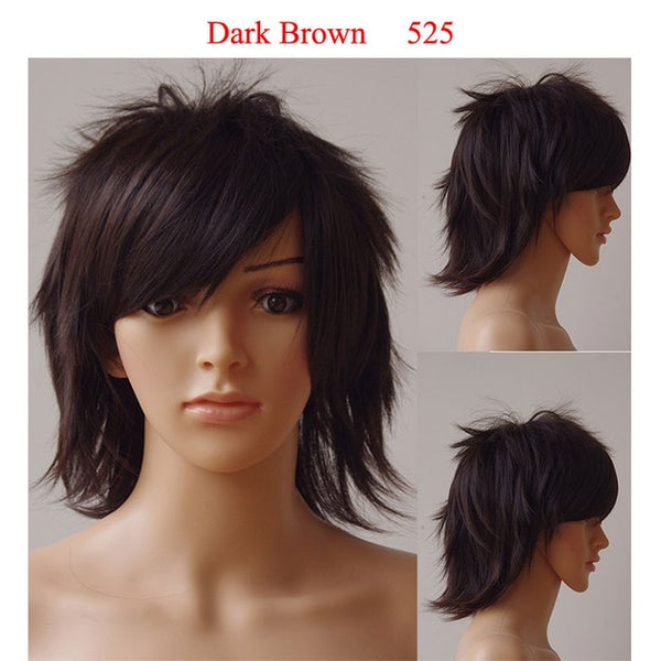 SNOILITE wig cosplay curta Halloween Short Synthetic Hair Straight brown wig cosplay short red blue orange wig for party