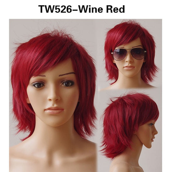 SNOILITE wig cosplay curta Halloween Short Synthetic Hair Straight brown wig cosplay short red blue orange wig for party