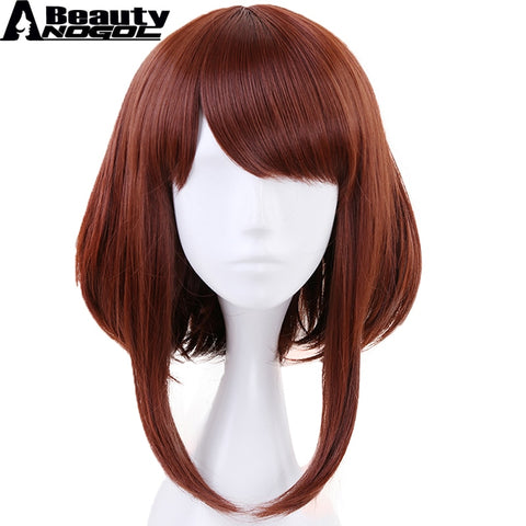 ANOGOL BEAUTY My Hero Academy Boku no Hiro Akademia OCHACO URARAKA Short Straight Auburn Orange Synthetic Cosplay Wig For Party