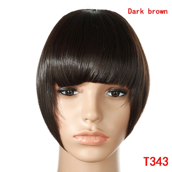 SNOILITE 8" Black Brown Blonde Fake Fringe Clip In blunt Bangs Hair Extensions With High Temperature Synthetic Fiber