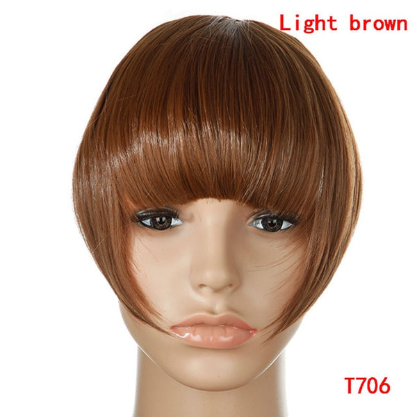 SNOILITE 8" Black Brown Blonde Fake Fringe Clip In blunt Bangs Hair Extensions With High Temperature Synthetic Fiber