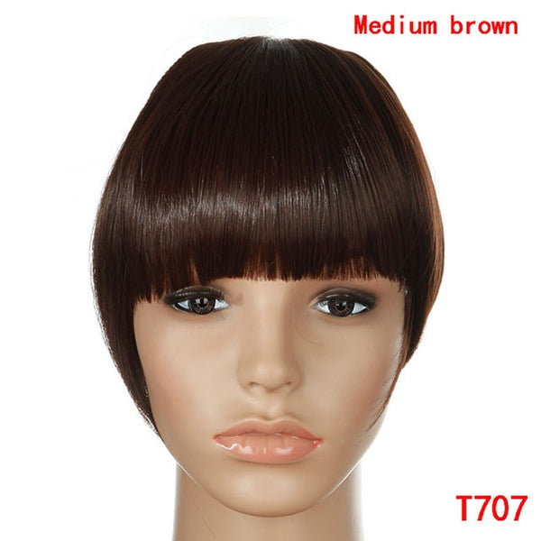 SNOILITE 8" Black Brown Blonde Fake Fringe Clip In blunt Bangs Hair Extensions With High Temperature Synthetic Fiber