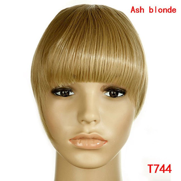 SNOILITE 8" Black Brown Blonde Fake Fringe Clip In blunt Bangs Hair Extensions With High Temperature Synthetic Fiber