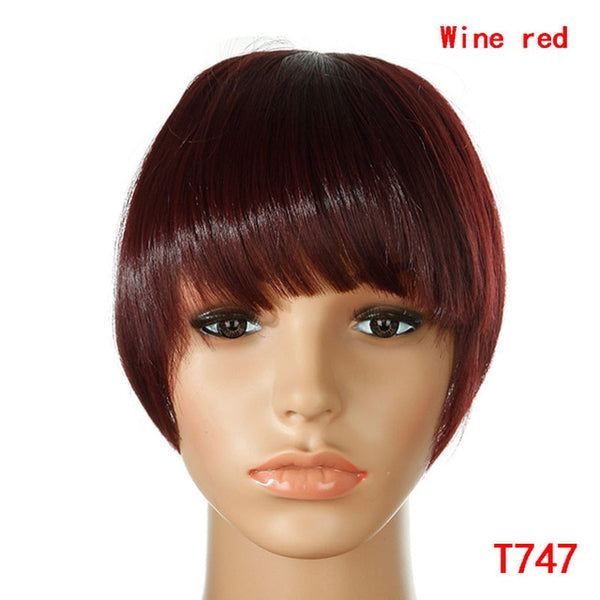 SNOILITE 8" Black Brown Blonde Fake Fringe Clip In blunt Bangs Hair Extensions With High Temperature Synthetic Fiber