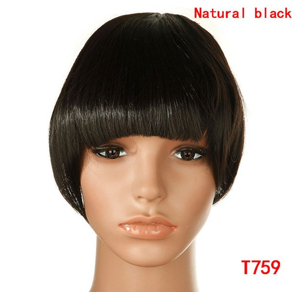 SNOILITE 8" Black Brown Blonde Fake Fringe Clip In blunt Bangs Hair Extensions With High Temperature Synthetic Fiber